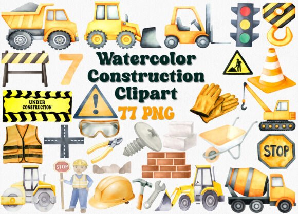Download Watercolor Construction Clipart Set - Construction Collection