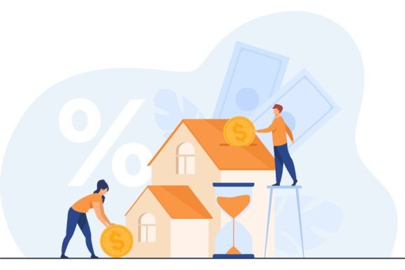 Download Tiny People Buying House in Debt Isolate - Buying Collection
