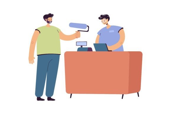 Download Smiling Guy Buying Paint Roller in Tool - Buying Collection