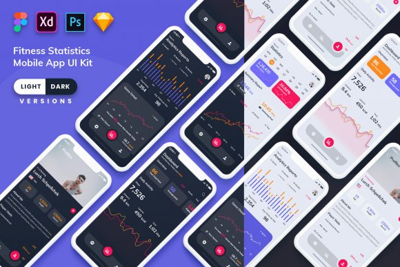 Download Fitness Statistics MobileApp Light&amp;Dark - Light Collection