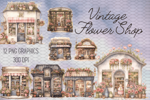 Download Vintage Flower Shop Watercolor Graphics - Graph Collection